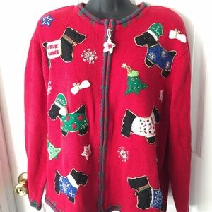 Red Ugly Christmas Sweater Zip Up Cardigan Medium